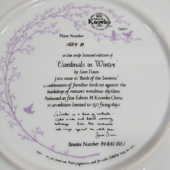2 Bradex China Plates Ltd Ed. 'CARDINALS IN WINTER' & 'EARLY MORNING RAIN' - Picture 4 of 9